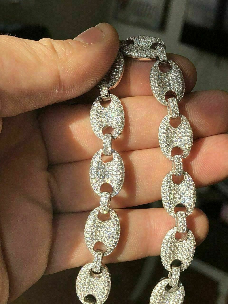 Mens 12mm Gucci Link Bracelet Solid 925 Sterling Silver ICY CZ 6-9 Hip Hop