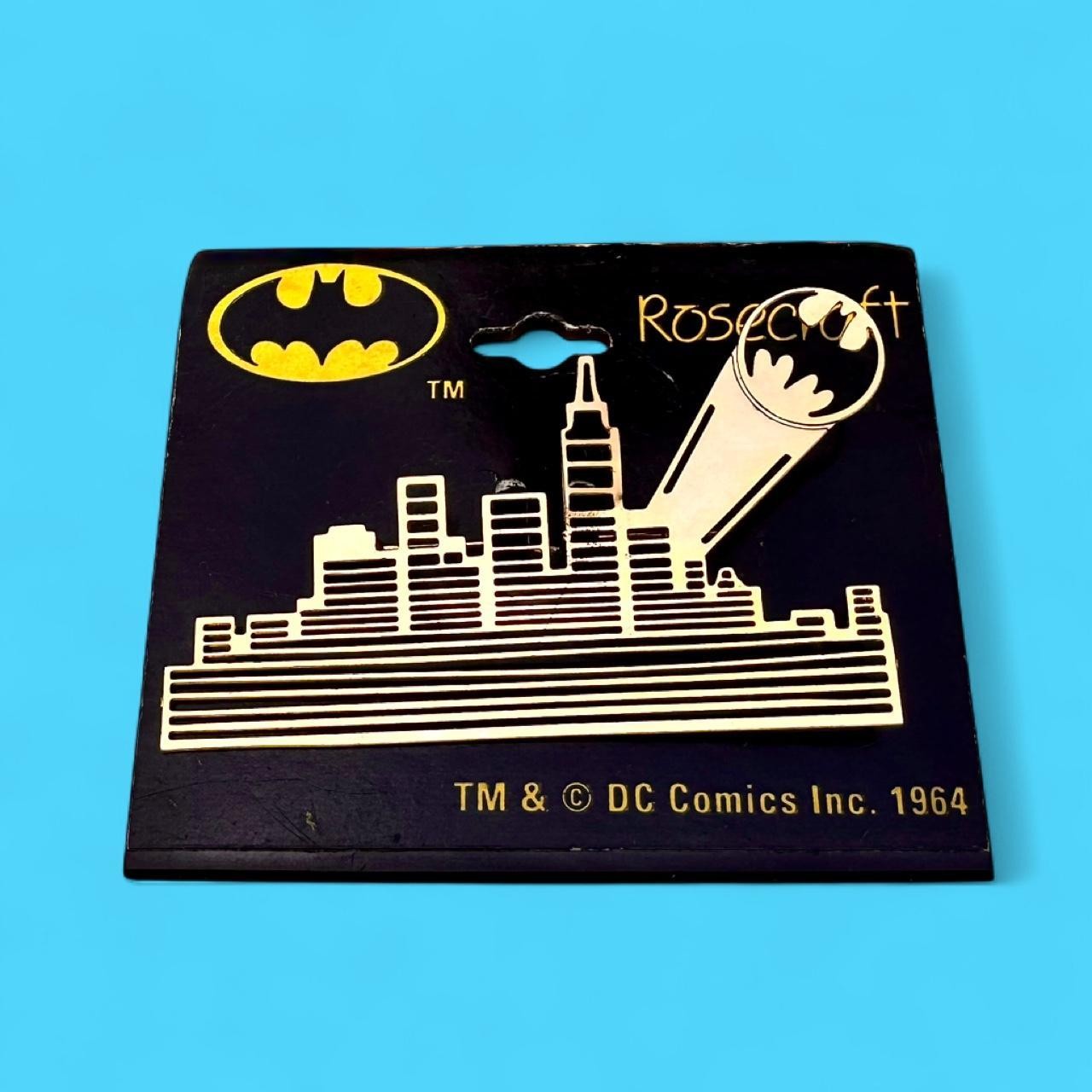 1964 rosecraft licensed DC Comics Batman cut metal brooch pin bat call