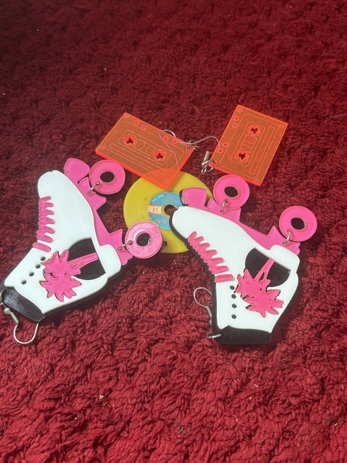 Retro Quirky Earrings – Roller Disco! – Roller Skates & Cassettes – Vinyl Charm