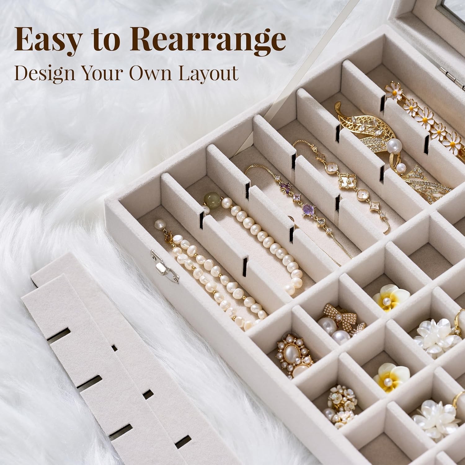 48 Grid Velvet Earring Organizer Tray with Lid, Jewelry Storage for Vanity