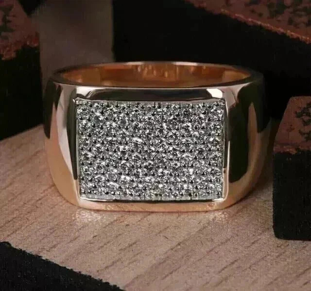 2Ct Round Lab Created Diamond Men’s Cluster Wedding Ring 14K Rose Gold Plated