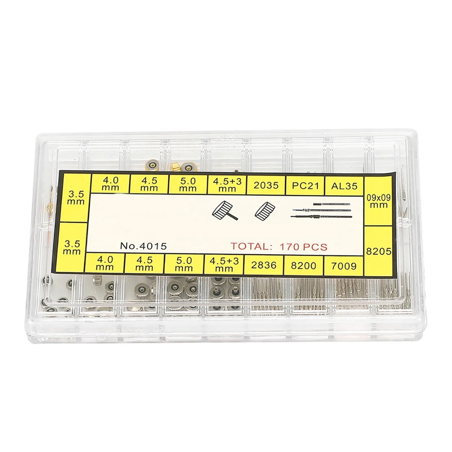 Assorted Watch Stem Extender & Crowns Repair Replacement Accessory Tool Box kit