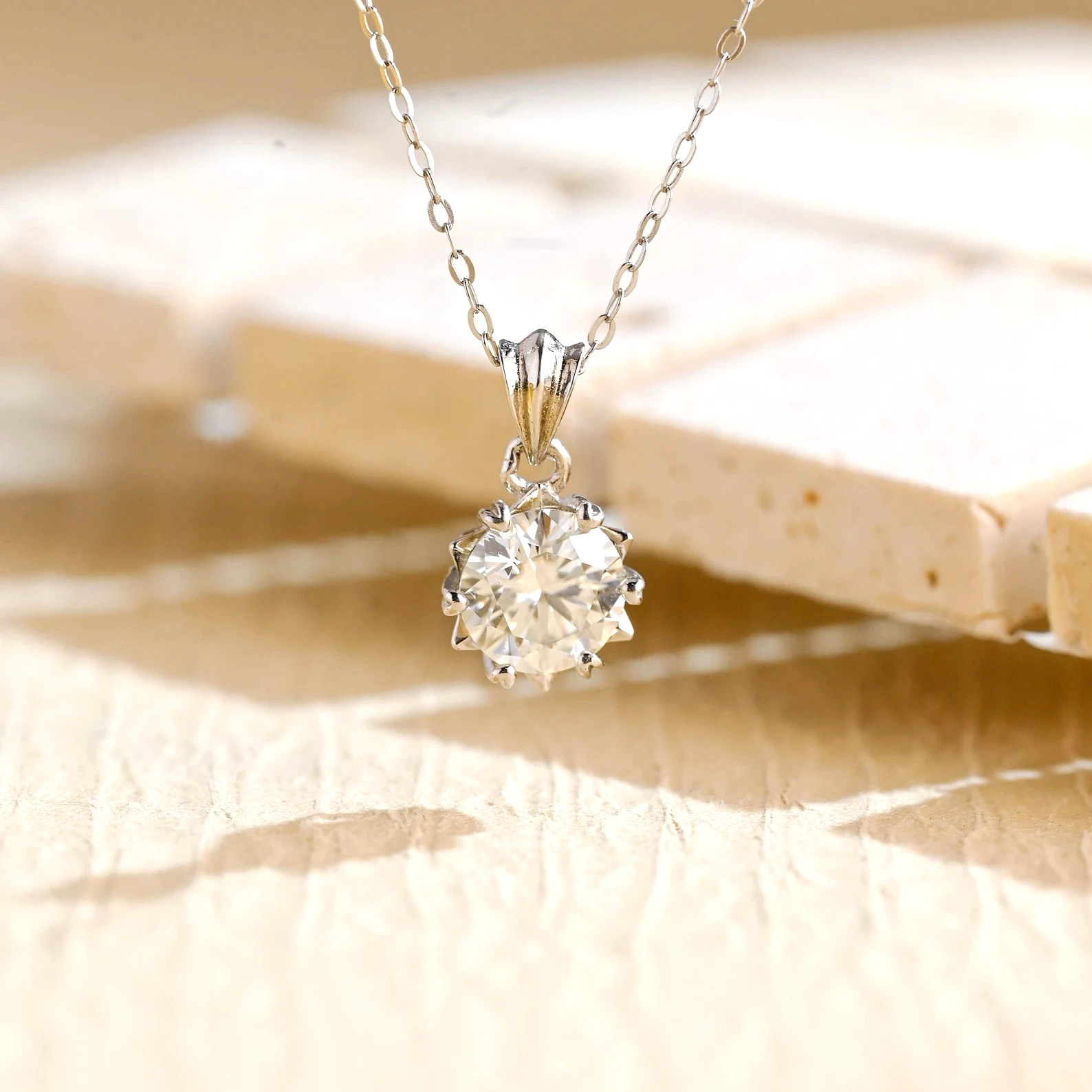 Lab Grown Diamond Pendants Round Cut 9k Solid Gold Pendants Gifts For Her