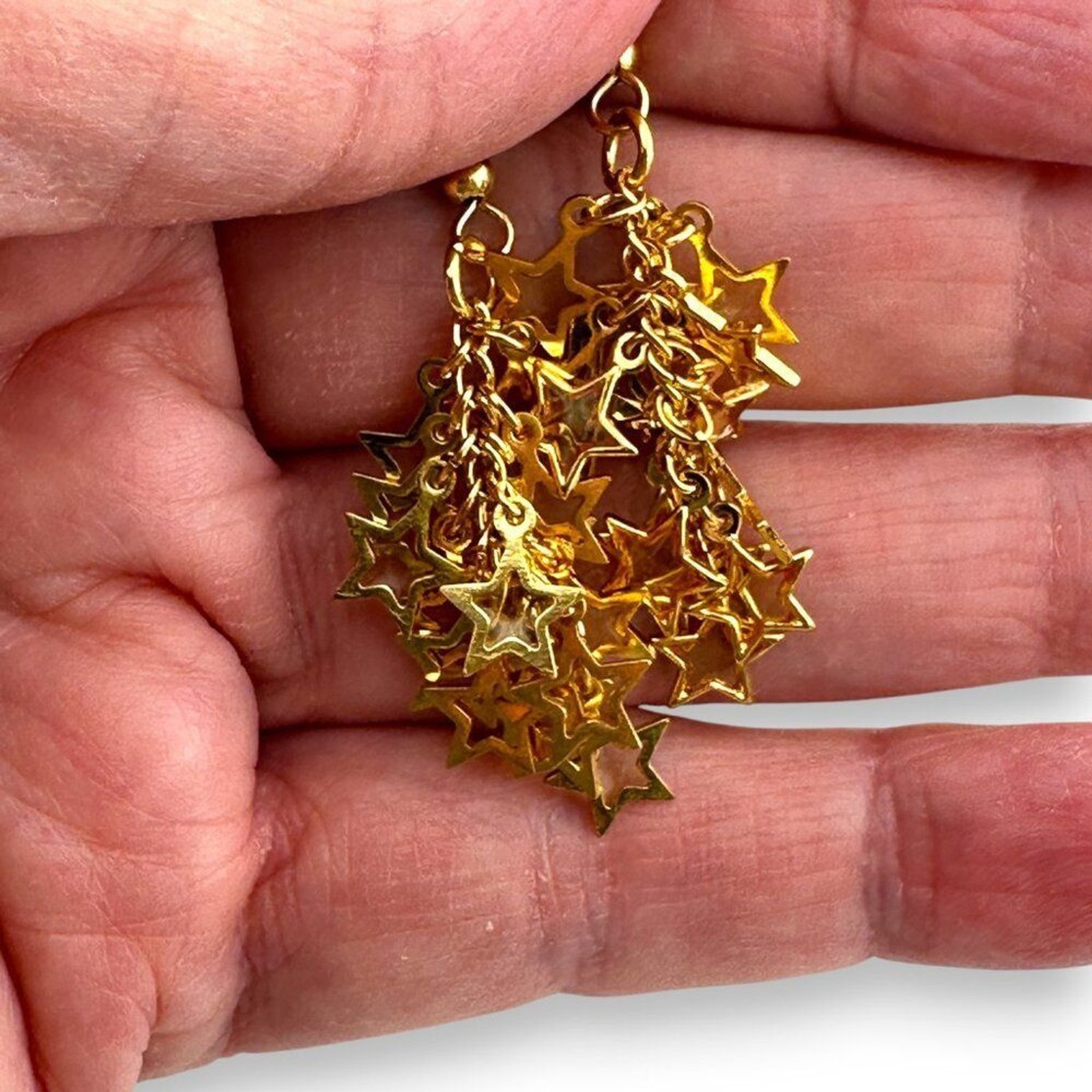 Gold Plated Stars Cluster Earrings Statement Earrings Gold Plated Ear Wire