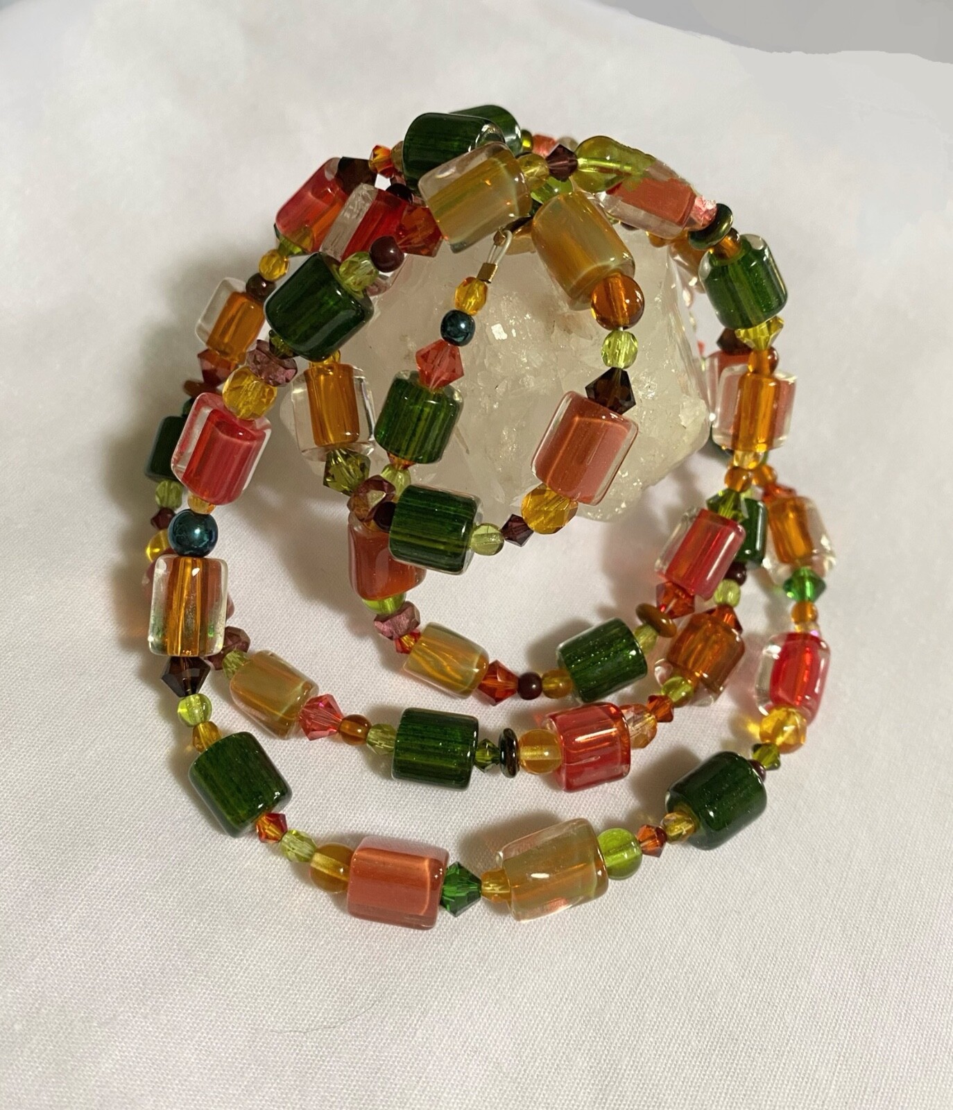 Studio Crafted LISA OAKLEY Shades of Watermelon Art Glass Bead 22” Necklace