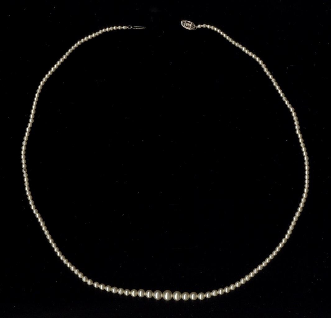 New 10K 7.89 Gram 20″ Solid White Gold Cream White Pearl Graduated Necklace (uz