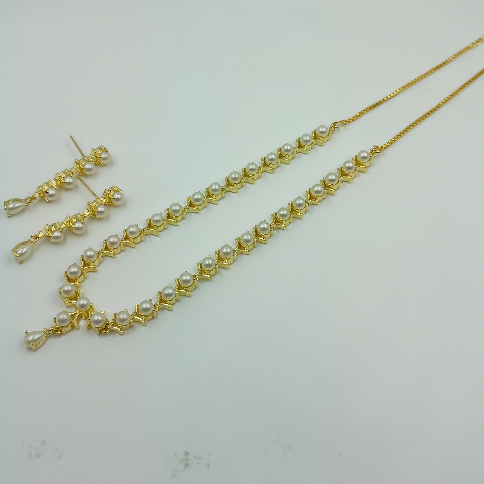 22k Gold Plated Pearl Round Stone Statement Necklace Set Wedding Jewelry Women’s