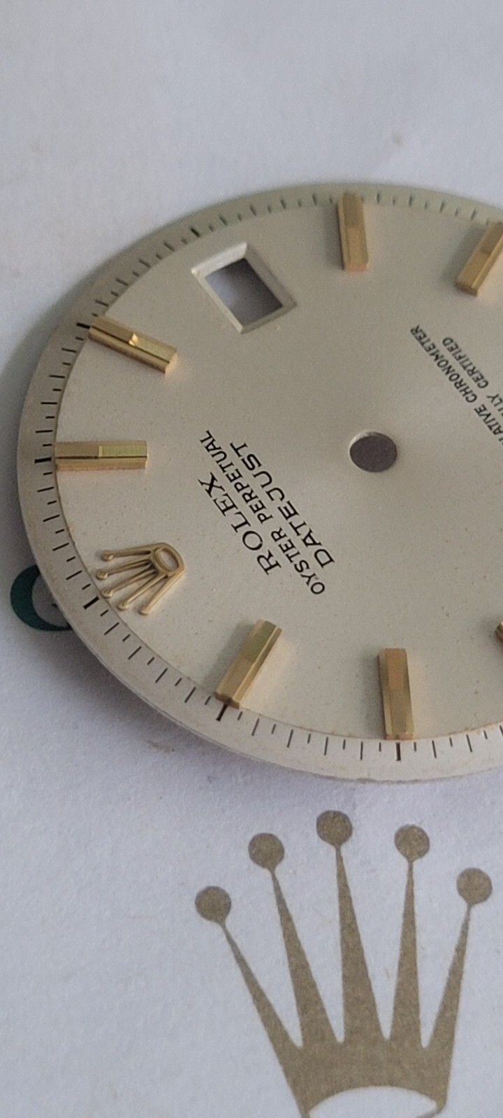 Rolex 100% genuine pie pan 36 mm non quick set 1601 dial silver rare markers!