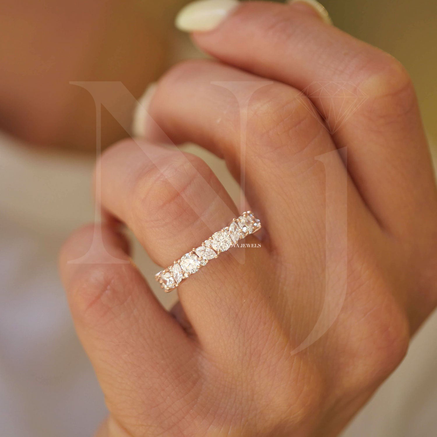 1.09 CT Round & Marquise Cut VVS1 Moissanite Wedding Band 14K Yellow Gold Plated