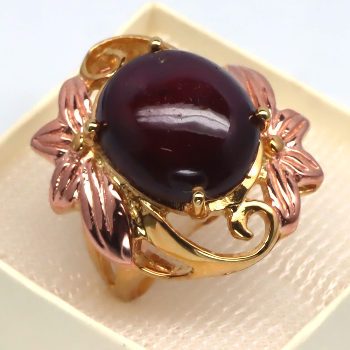 925 Silver 13x15MM. Red Ruby (9.05ct.) Two Tone Birthstone Jewelry Ring Size 7.5