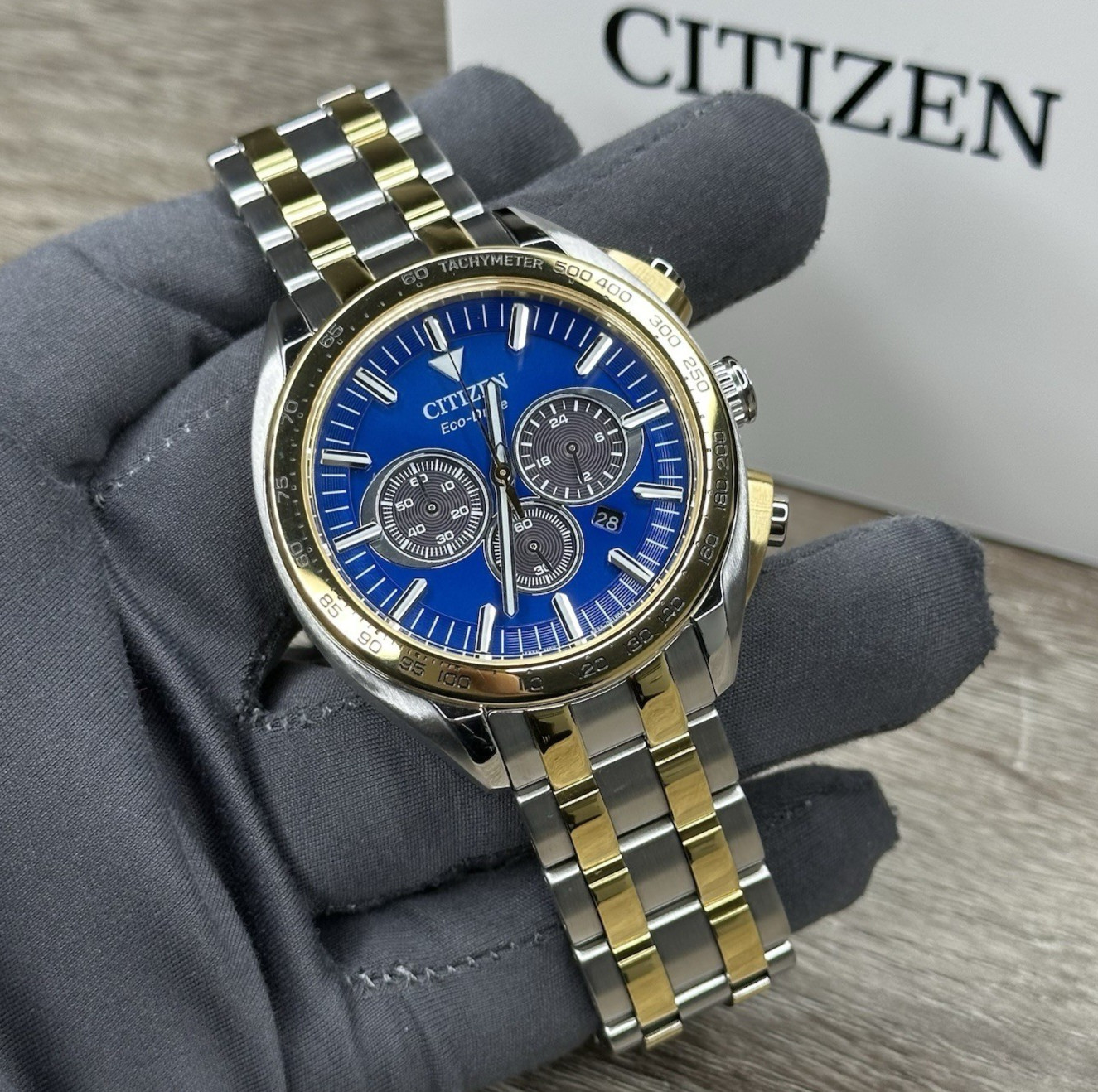 NEW✅ Citizen Carson Blue Dial Tachymeter Two Tone Steel Men’s Watch CA4544-53L