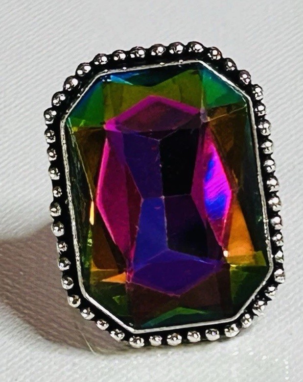 58604. Size 7.75 Mystic Topaz Gemstone Handmade 925 Silver Ring