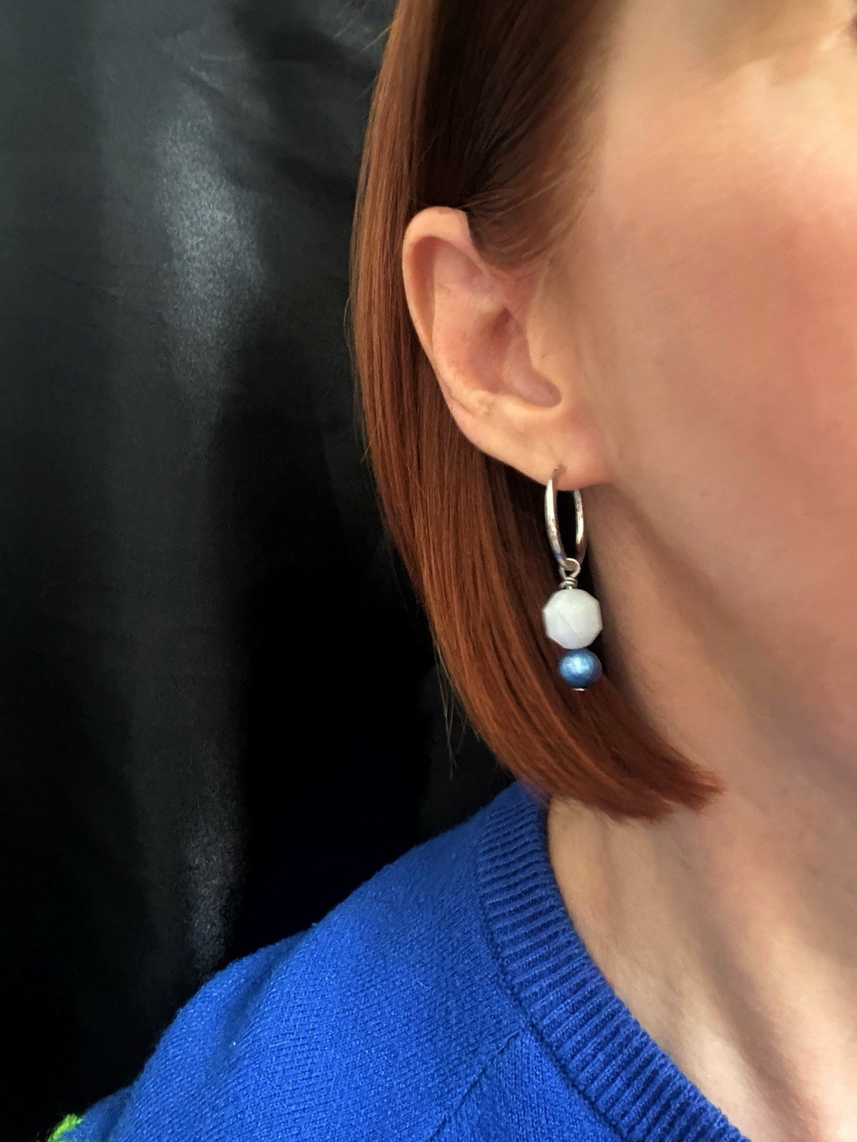 Handmade Kyanite Aquamarine Earrings – Rhodium Plated Brass Hoops