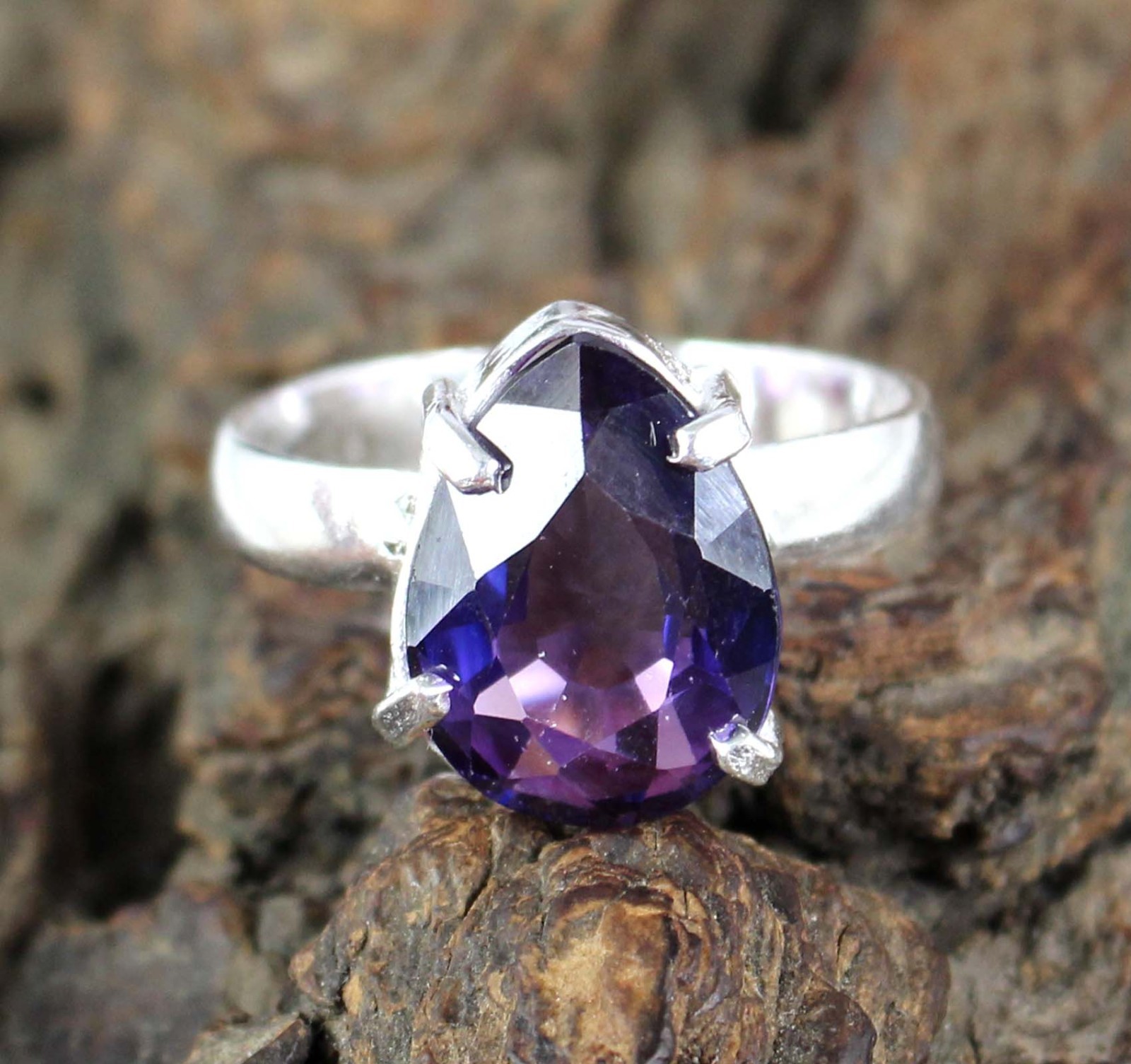 Gemstone Anniversary Ring 6.85 Ct Natural Pear Boysenberry Sapphire Certified