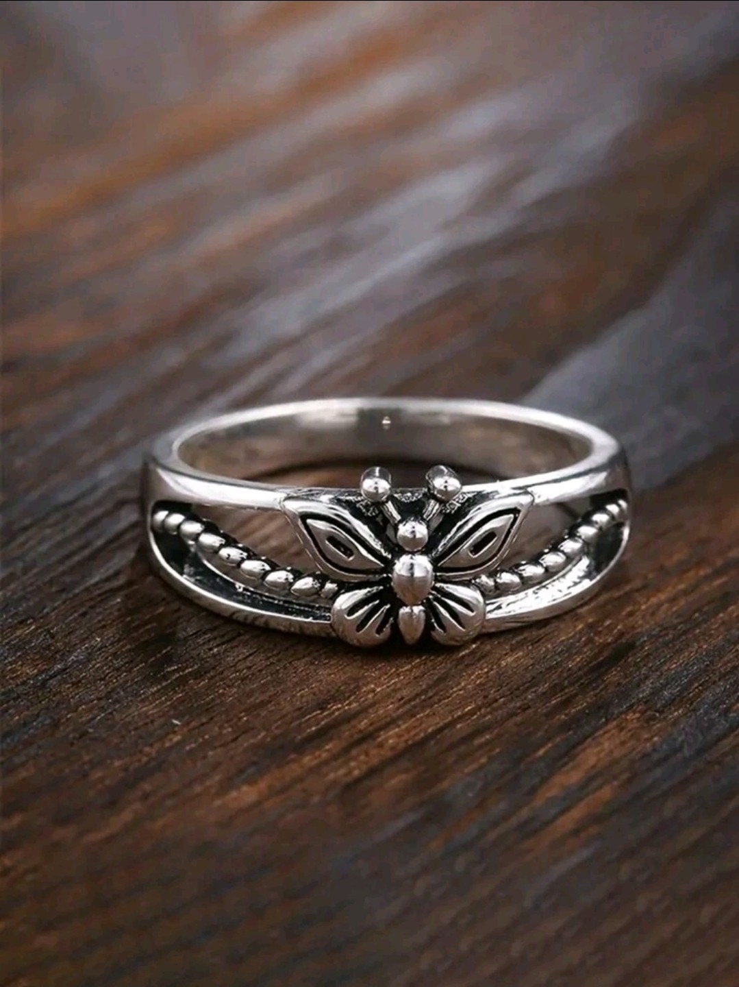 Silver-Plated Zinc Ring Size 6 Butterfly Design Band