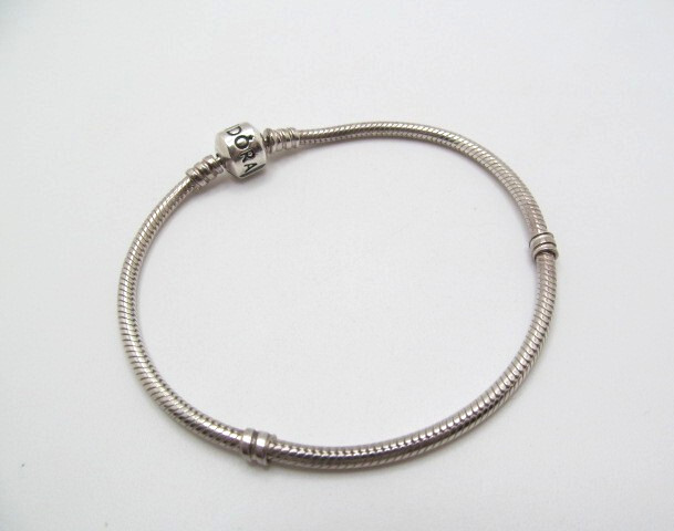 Pandora Ale 925 Sterling Silver Logo Snake Chain Charm Bracelet 8.25 In