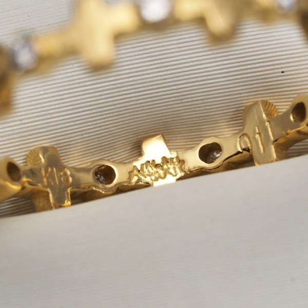 Auth AHKAH Ring Diamond 0.11ct Cross Matte US5-5.25 18K 750 Yellow Gold