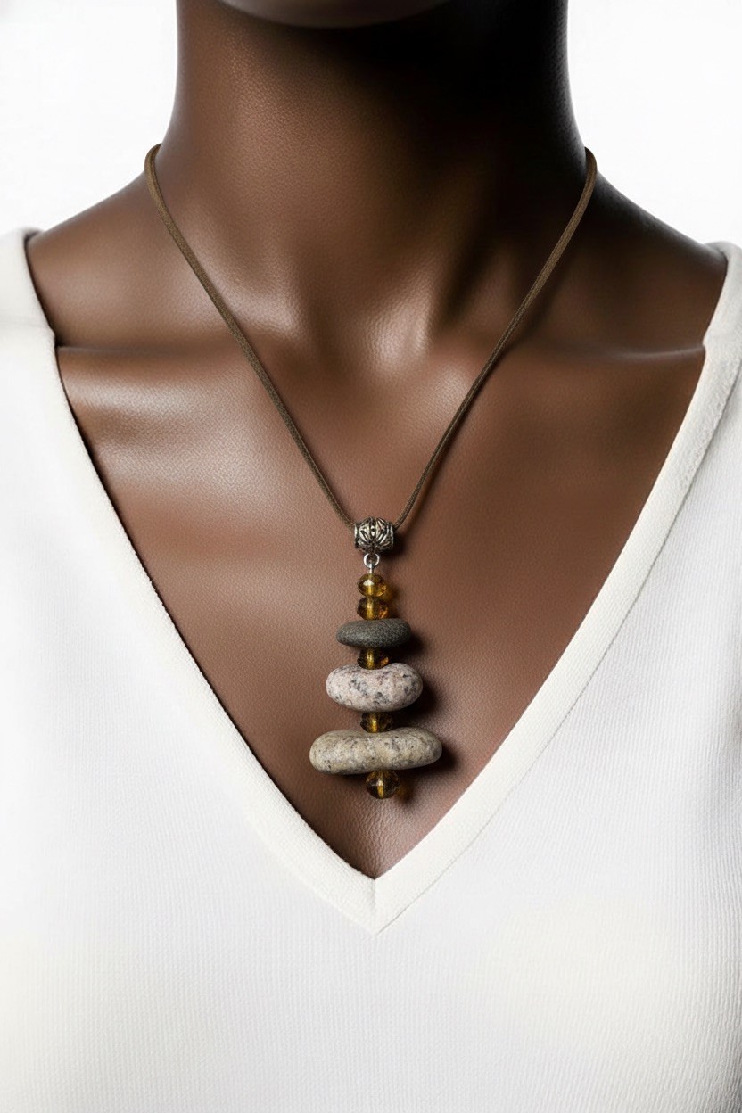 Beach Stone Cairn Necklace with stones from the shores of Lake Michigan