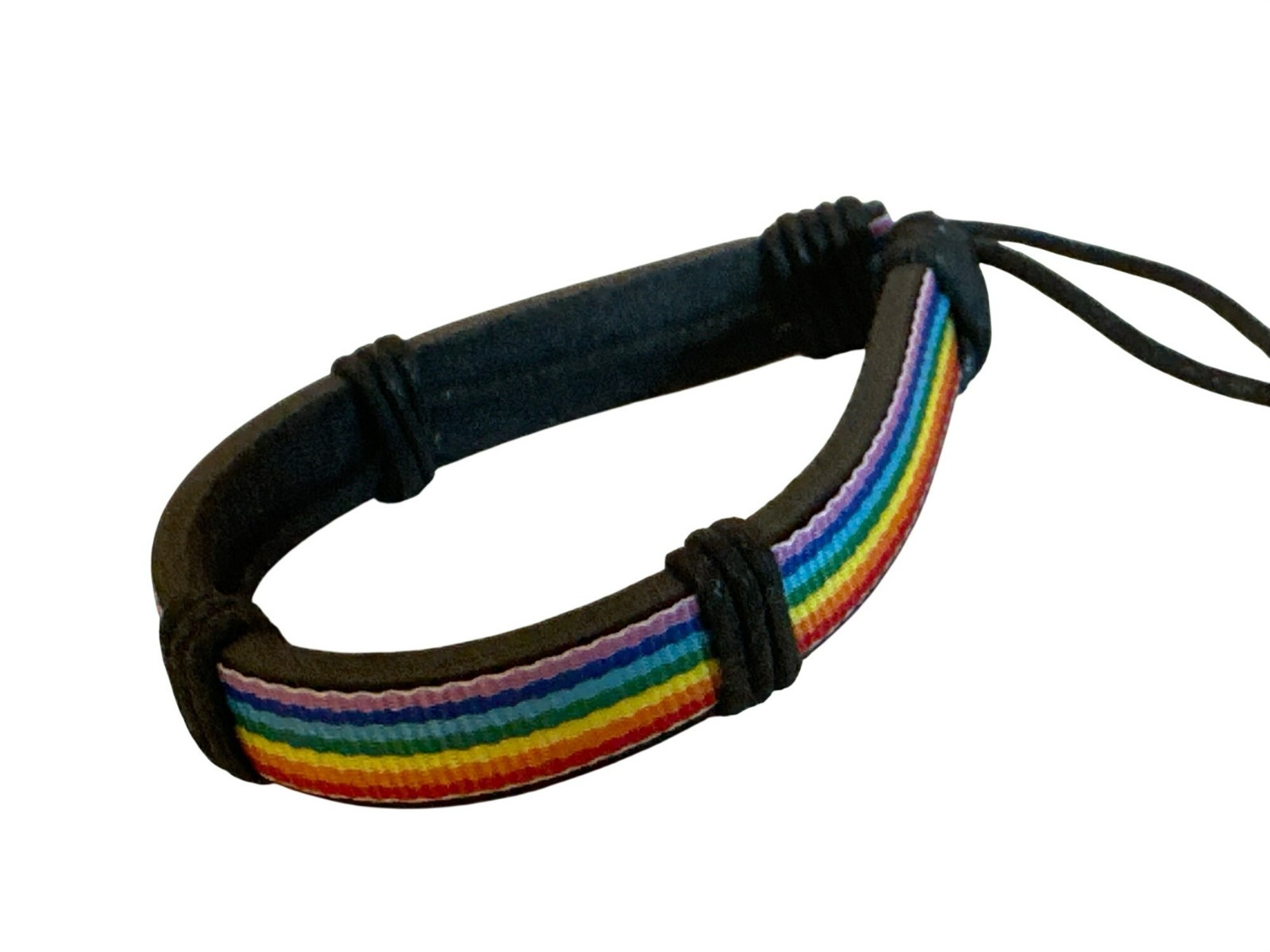 Handmade Rainbow Pride Adjustable Leather Bracelet Unisex 1/4″ Band Pride Month
