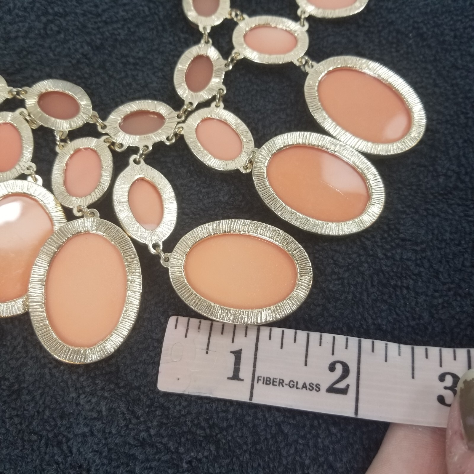 Charming Charlie Shiny Peach Lucite Gold Tone Bib Collar Necklace