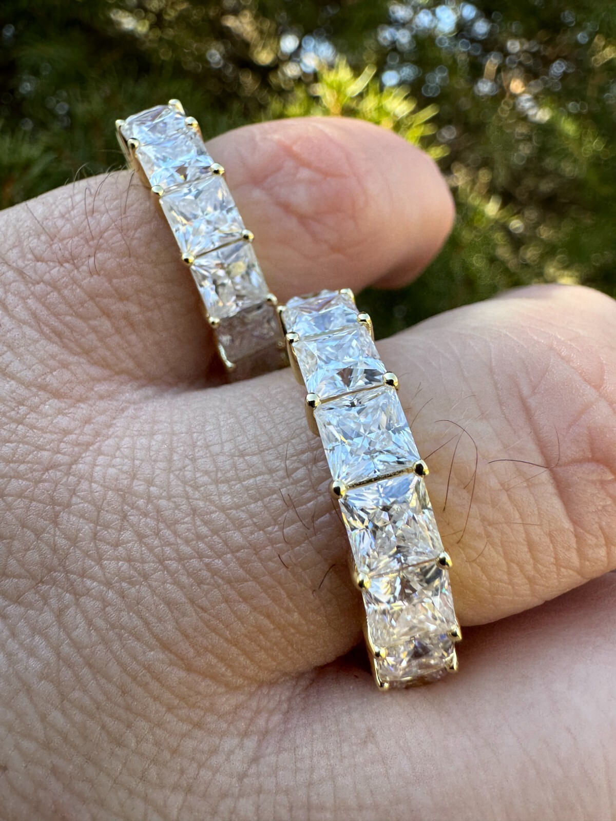 Real Princess Cut Moissanite Eternity Band Wedding Ring 14k Gold Over 925 Silver
