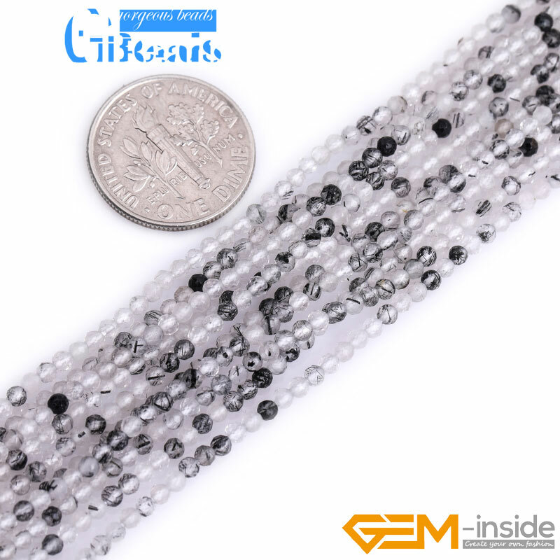 Faceted Natural Stone Black Rutilated Quartz Spacer Small Beads DIY Wholesale
