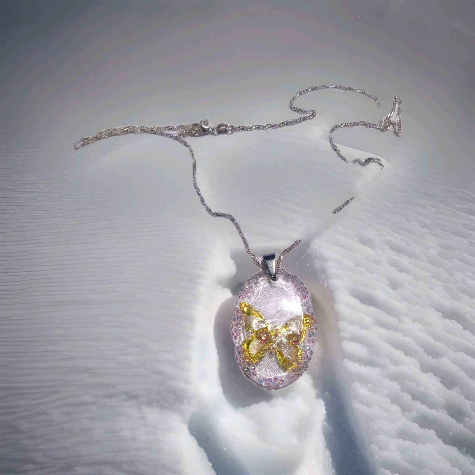 Crystal Butterfly Pendant Necklace, Reversible, Mother of Pearl The Perfect Gift