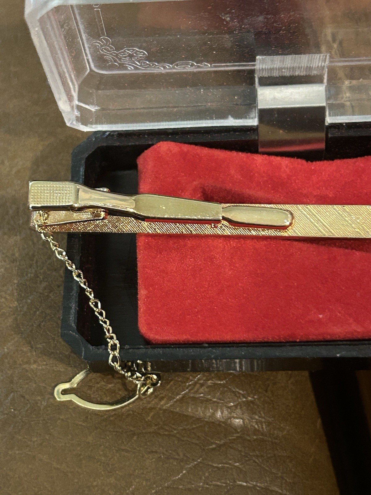 Vintage Two Tone Gold & Silver Color PARIS Tie Bar Clip With Chain
