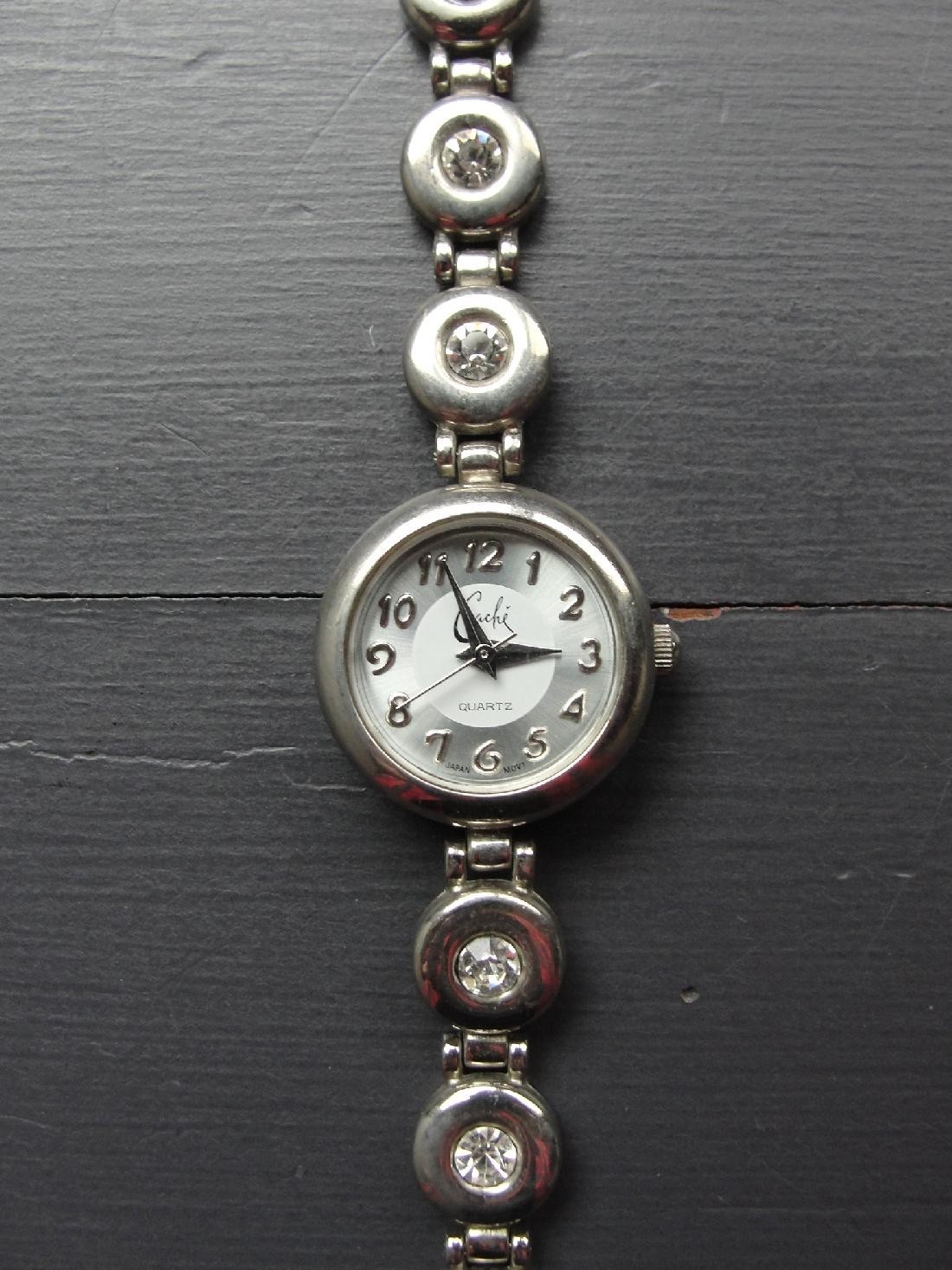 Vintage Cache Quartz Ladies Watch CA-318 Rhinestones Band Runs, New Battery