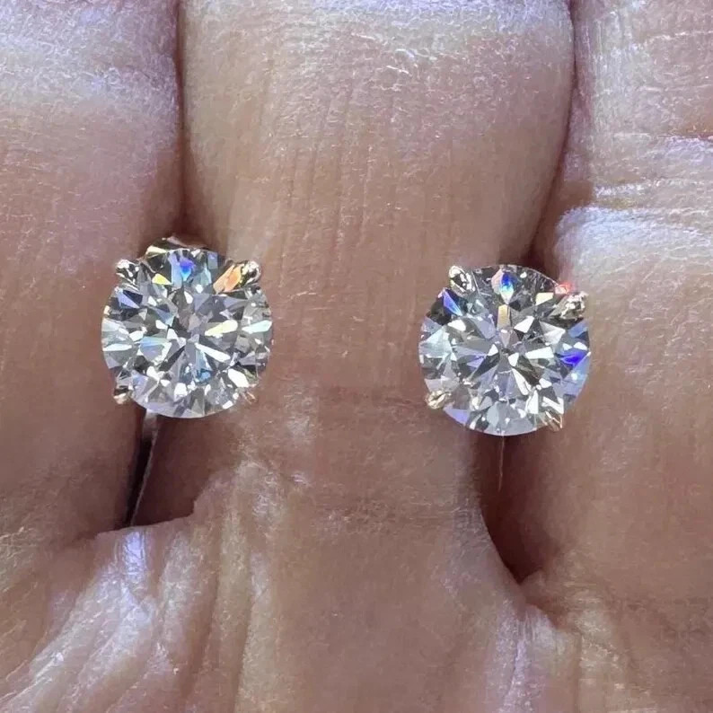 2ct Lab Grown Diamond Push Back Solitaire Stud Earrings 14K White Gold Plated