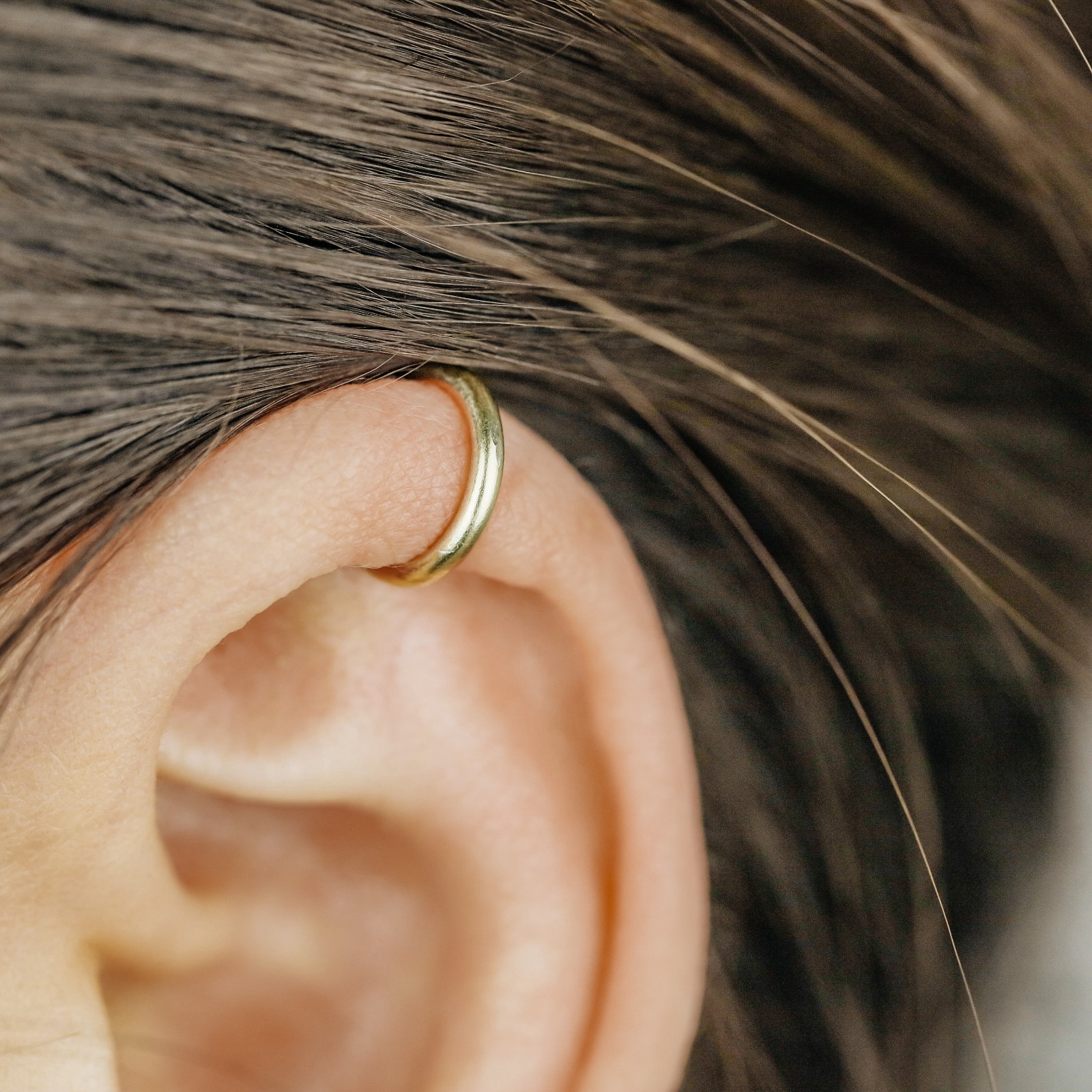 Black Fake Piercing Ear Cuff Thick Hoop Lobe Conch Helix Cartilage, Gift for Him