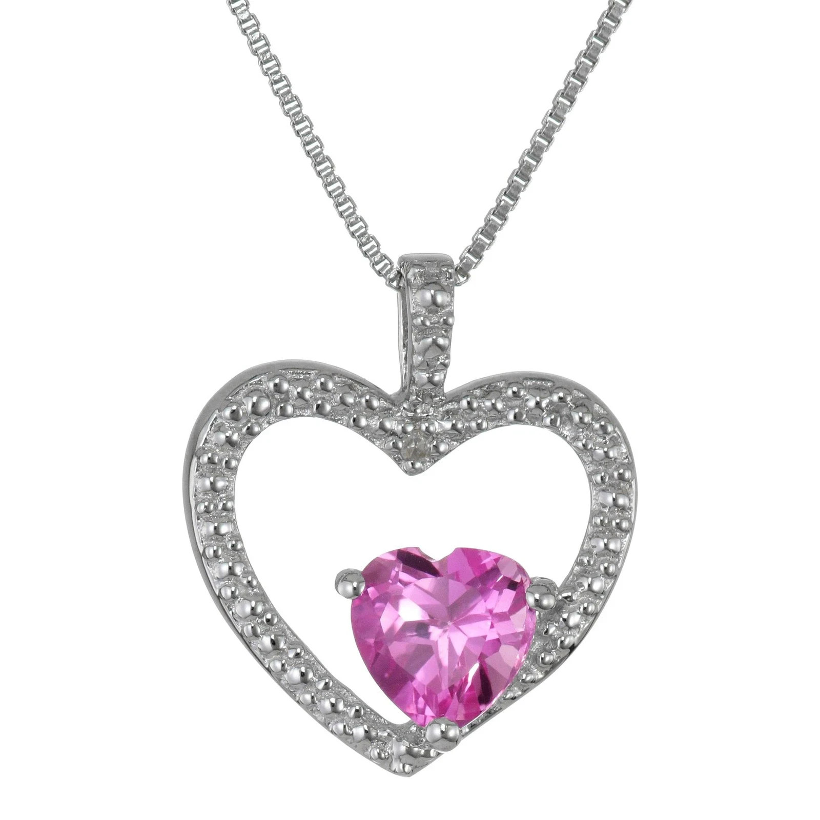 Sterling Silver Heart Pendant Necklace with Ruby-Pink Crystal Accent