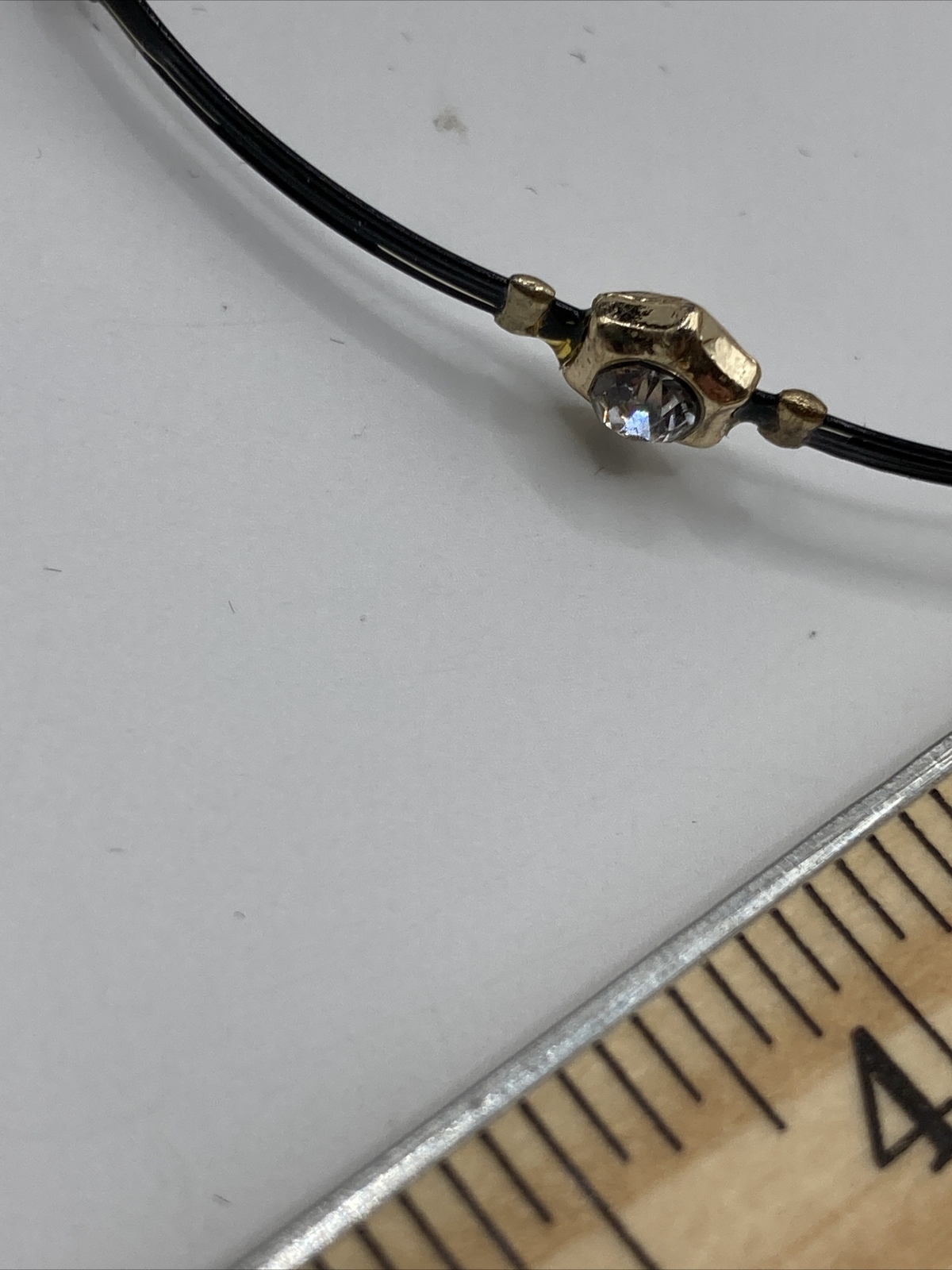 Green Enamel Clover Black Coated Wire Gold TOne Clear Crystal Bangle Bracelet