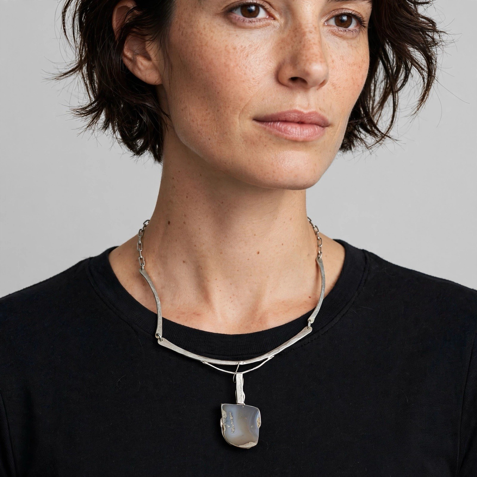 1970s La Tappy French Brutalist Necklace – Handmade Sterling Collar Choker