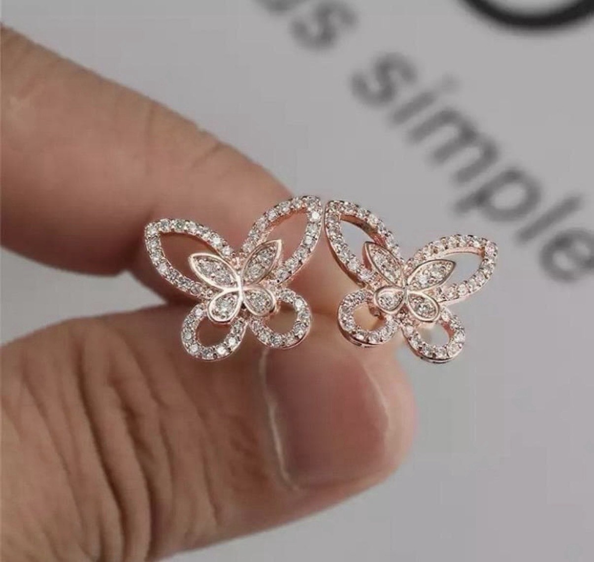Butterfly Stud Earrings Rose Gold Cubic Zirconia Crystal Fashion Jewelry