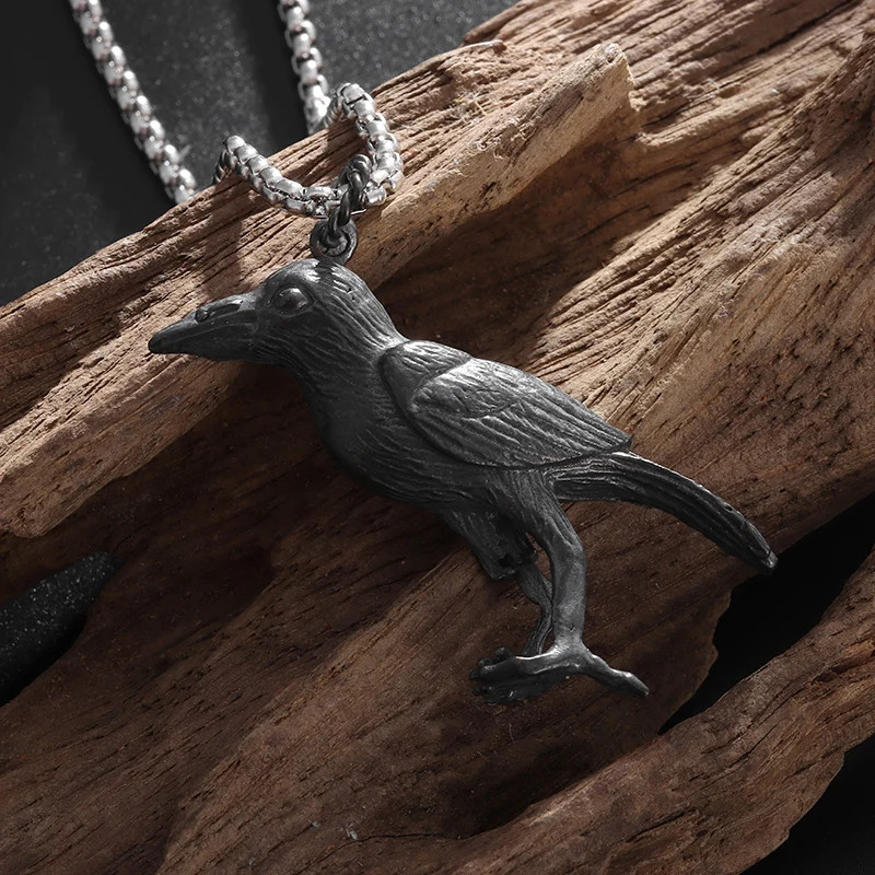 Celtic Raven Crow Jewelry Vintage Gothic Black Nordic Bird Pendant Necklace