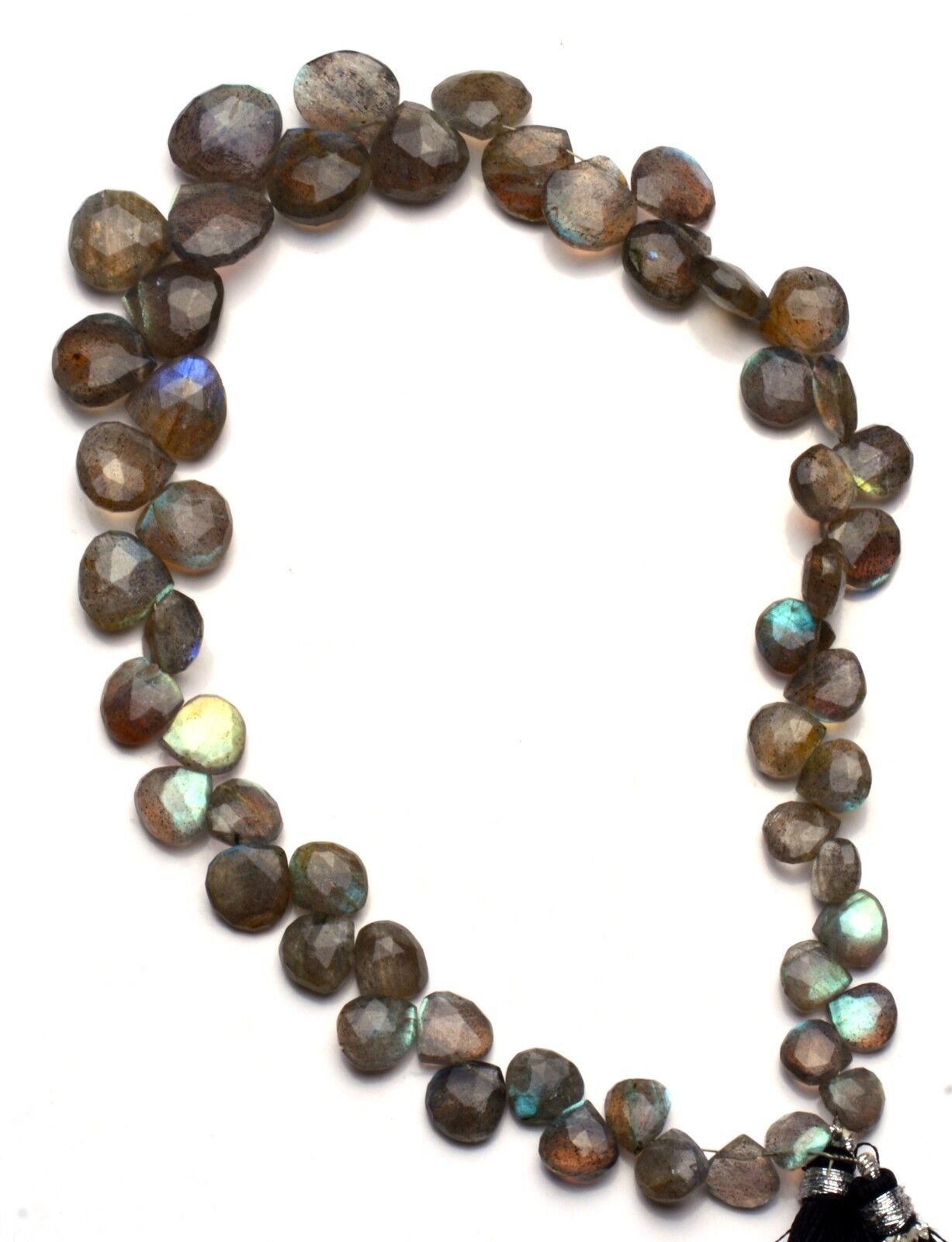 Natural Gem Blue Flash Labradorite 7 to 13MM Faceted Heart Shape Briolettes 12″