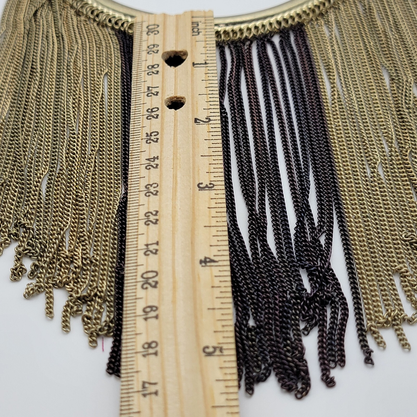Chico’s Gold And Brown Tone Statement Fringe Tassel Necklace 18.5 in