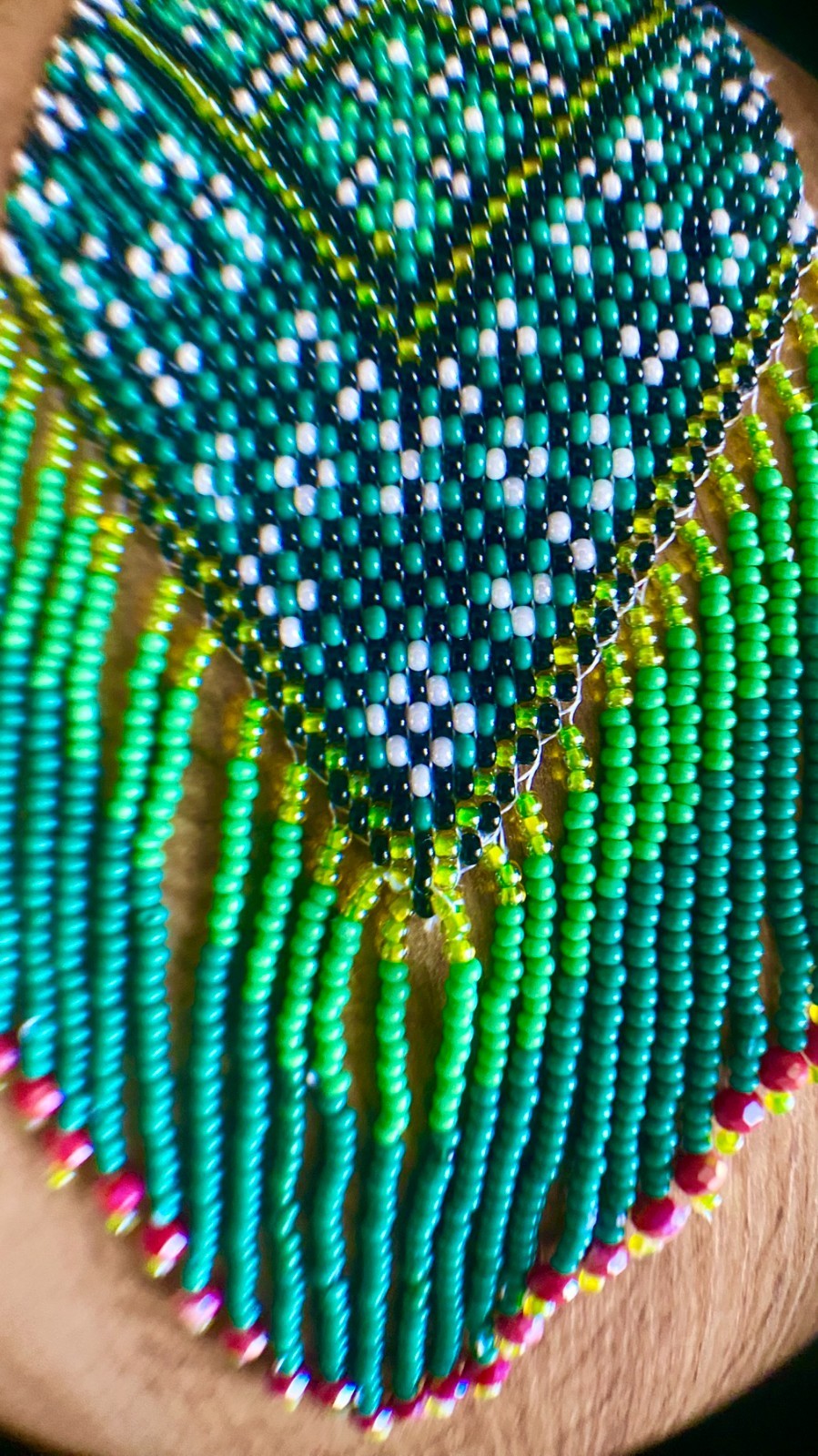 Ukrainian Handmade Beaded Gerdan Necklace Green Folk Boho Jewelry Gift Her