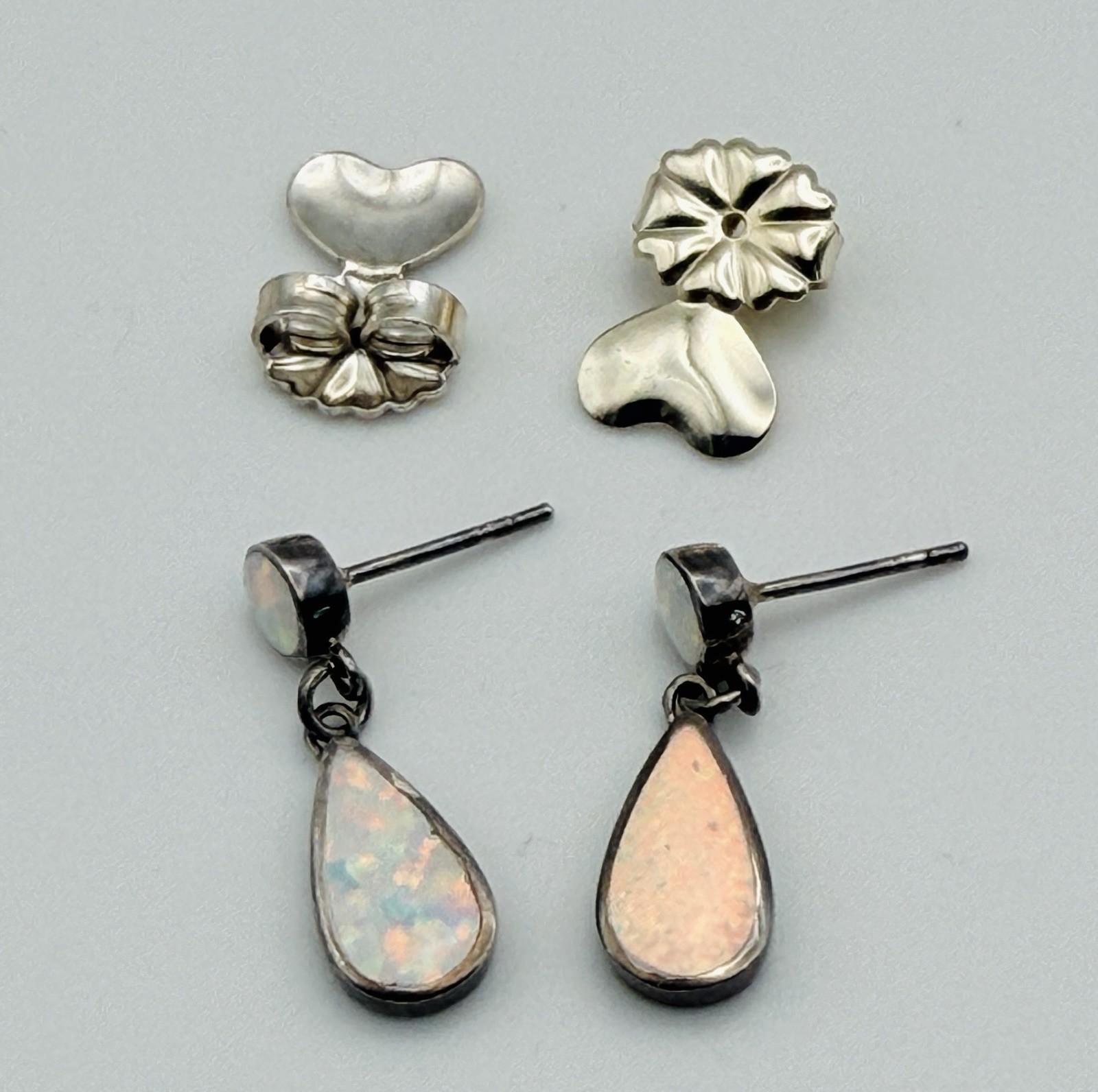 Vintage Earrings Opal & Sterling 925 Teardrop Dangle Boho-Chic 90s October-Birth
