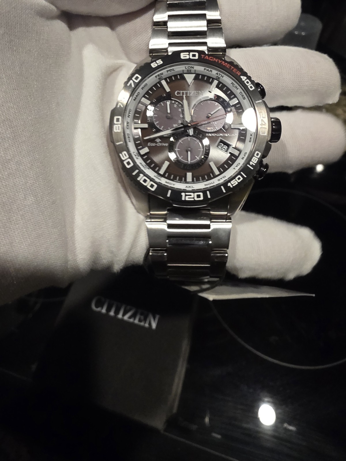 Citizen Eco-Drive Radio Controlled Chronograph Tachymeter 200m 43mm Black