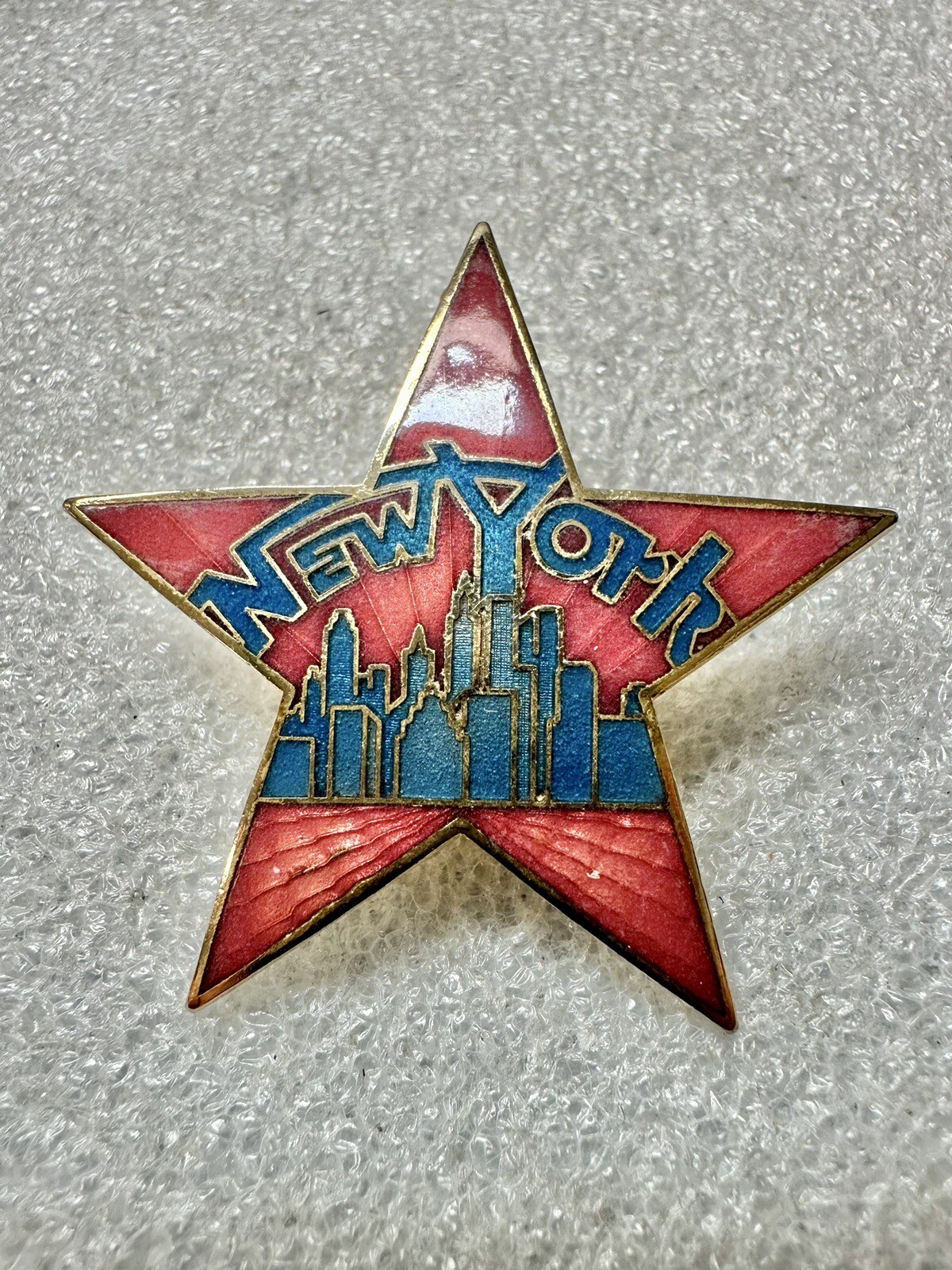 Multicolored Enameled New York Star Shaped Lapel Pin signed Future Primitive