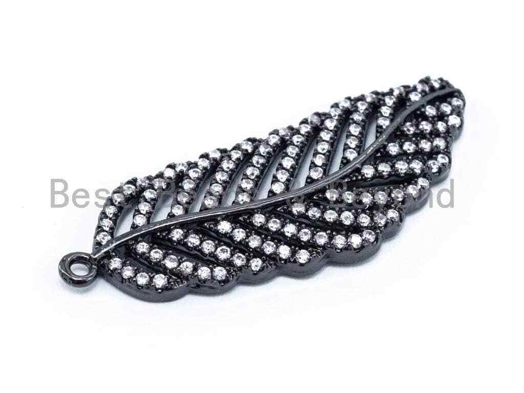 CZ Micro Pave Leaf Pendant, Clear CZ Pave in Gold Rose Gold Black Silver