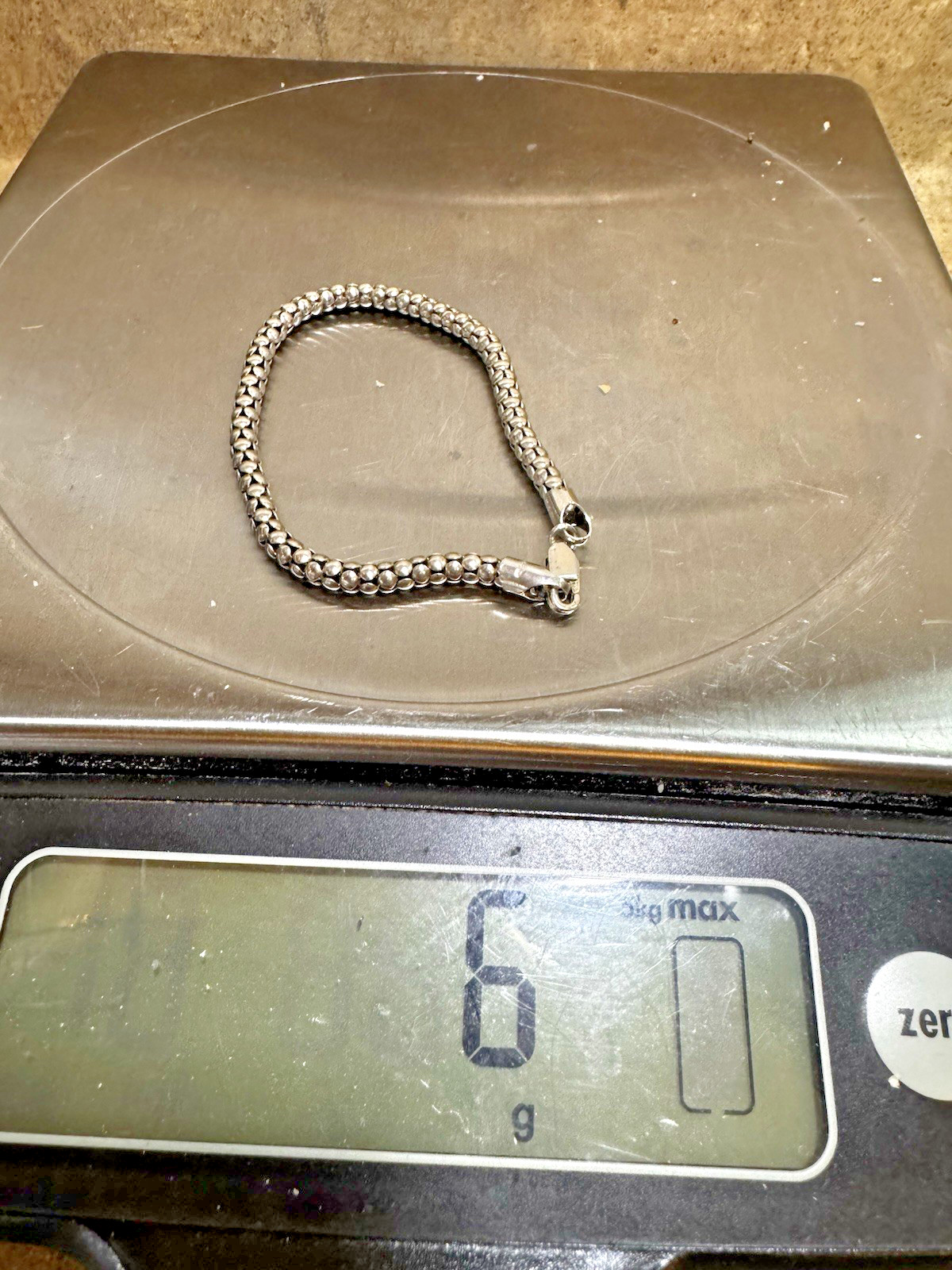 Sterling Silver 925 Chain Bracelet Popcorn Lobster Clasps 7.5”