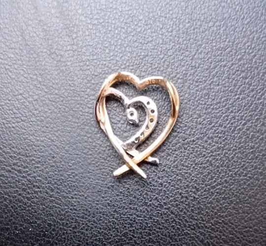 9ct Yellow and White Gold Cubic Zirconia Double Interlocking Heart Pendant