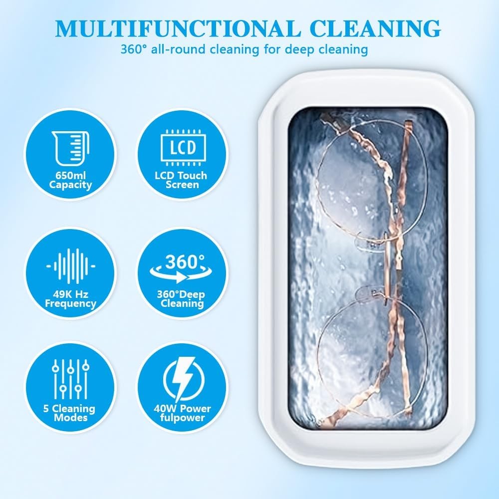 650ML Ultrasonic Cleaner with Timer Cleaning Machine Sonic Cleaner for Jewelry