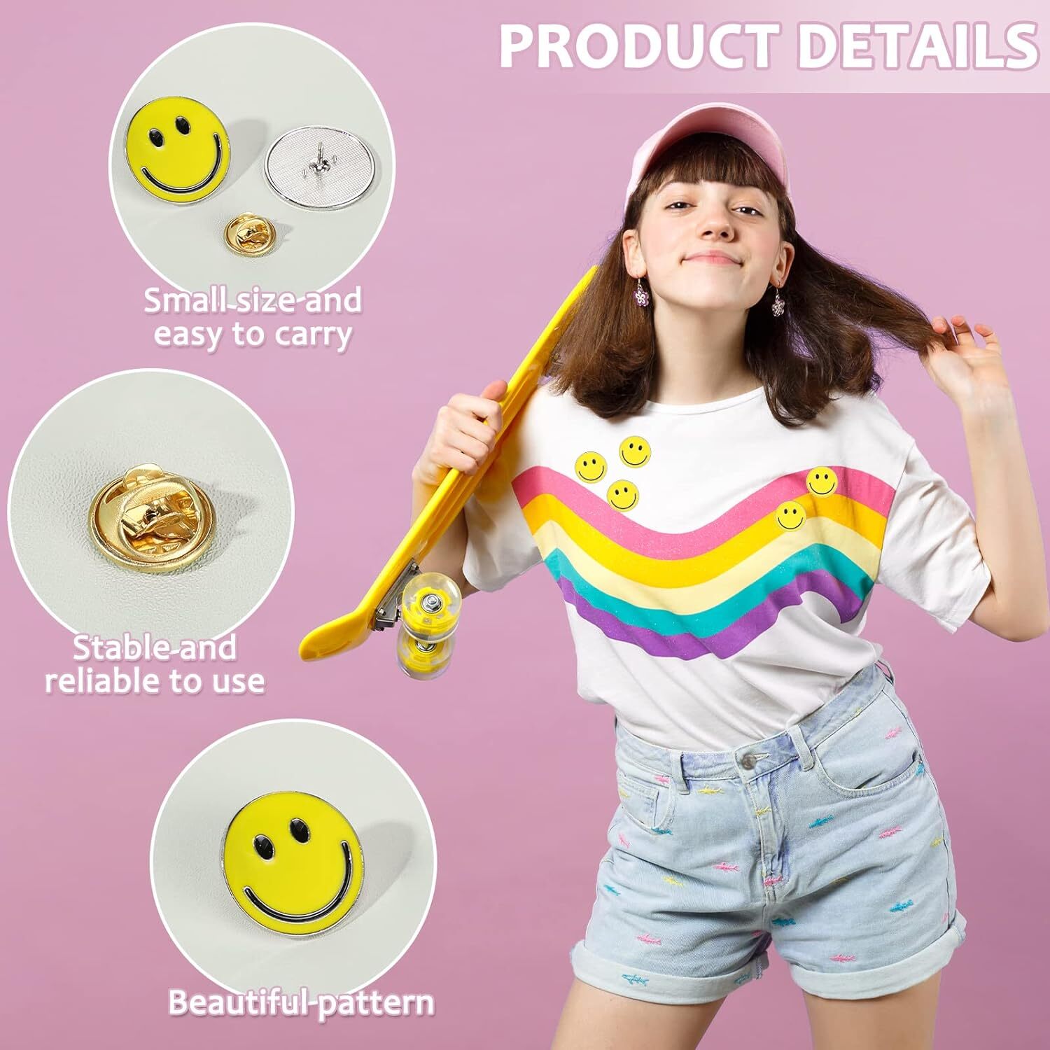 60 Pack Happy Face Lapel Pins Bulk Cute Smile Pinback Buttons Funny Teacher Pins