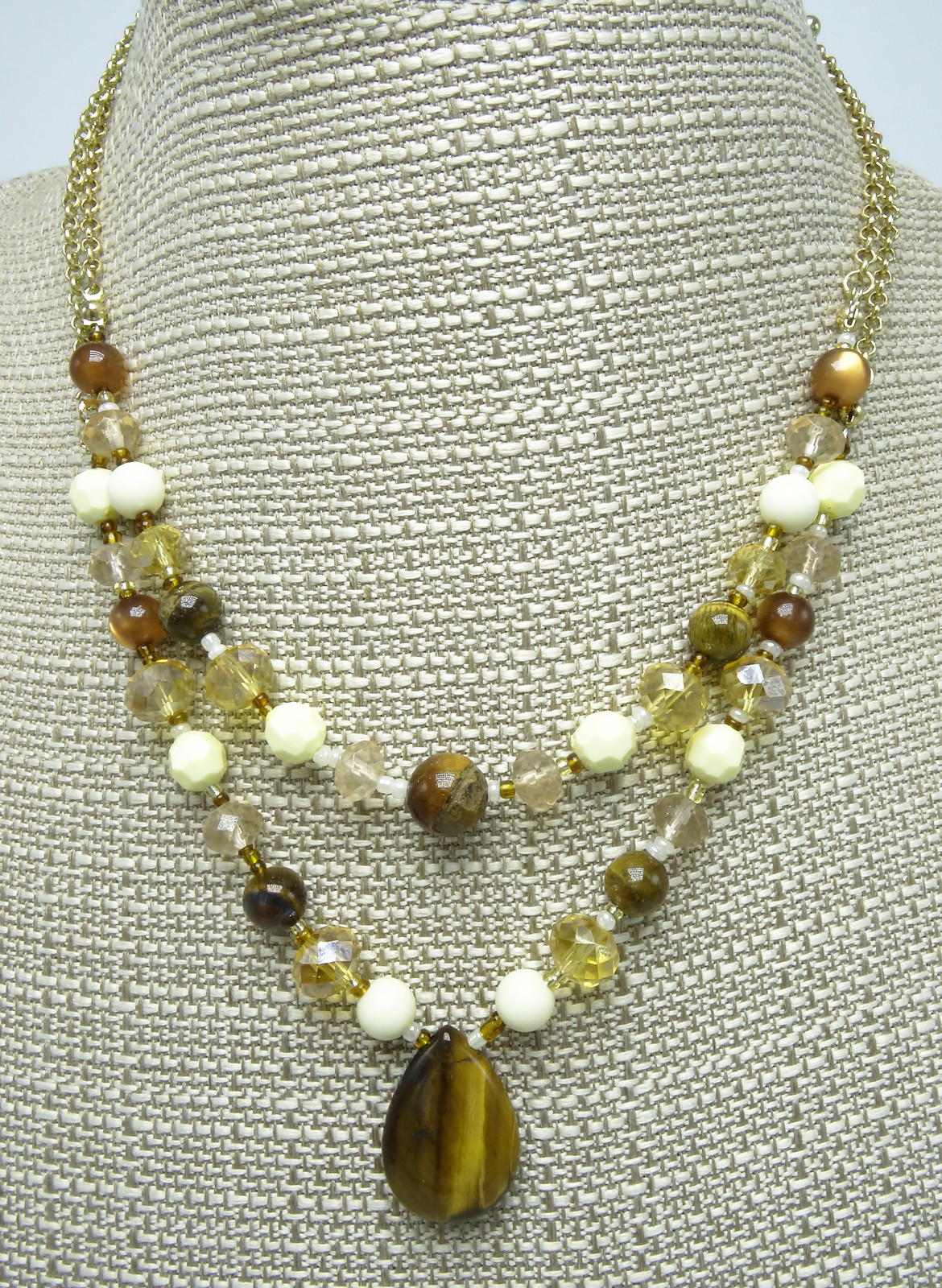 Beautiful New Multi Strand Gold Necklace with Semi Precious Stones #N1054