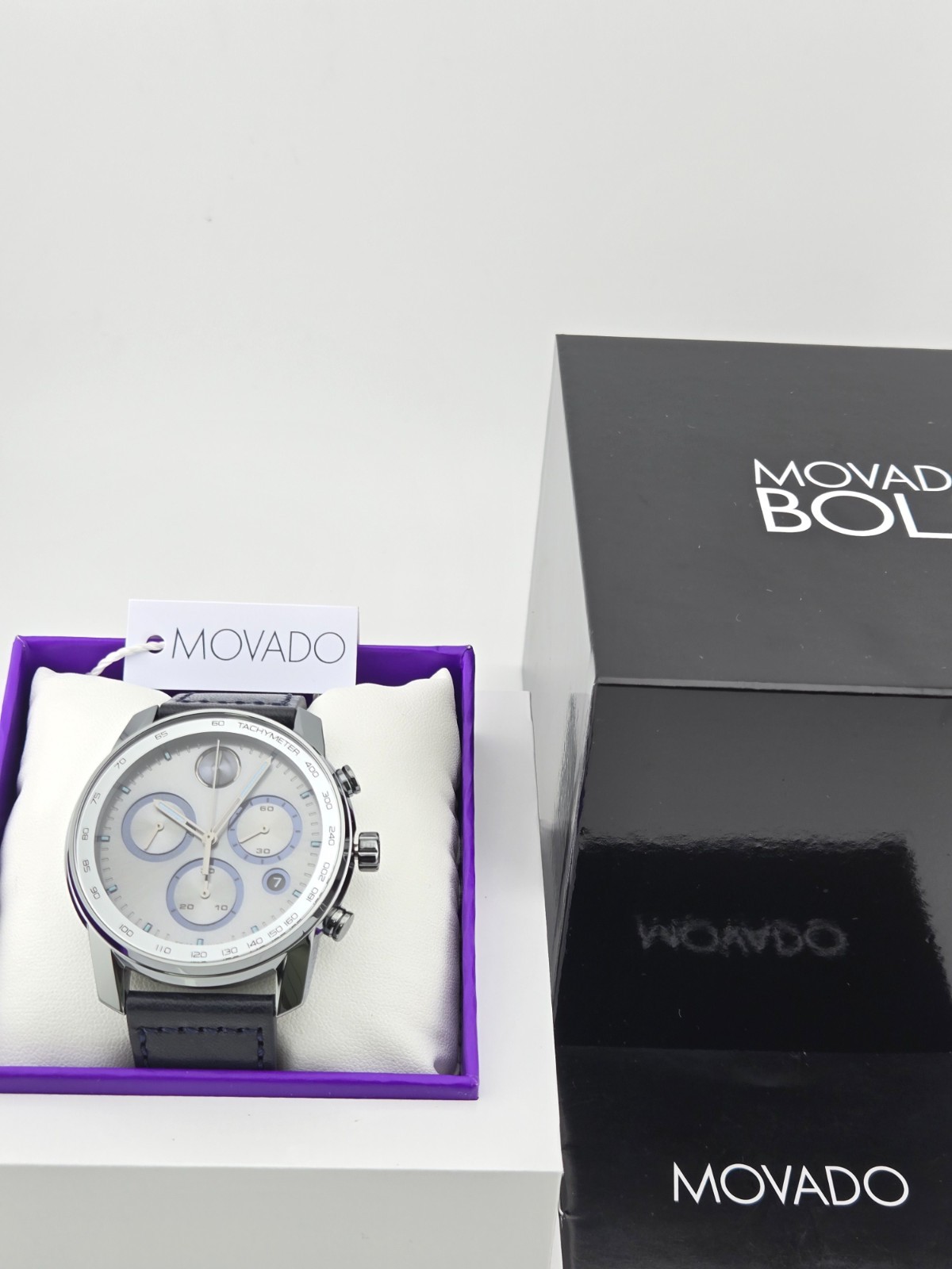 $795 MSRP | Movado Bold Verso Men’s Grey Dial Leather Band Watch – 3600909 NEW