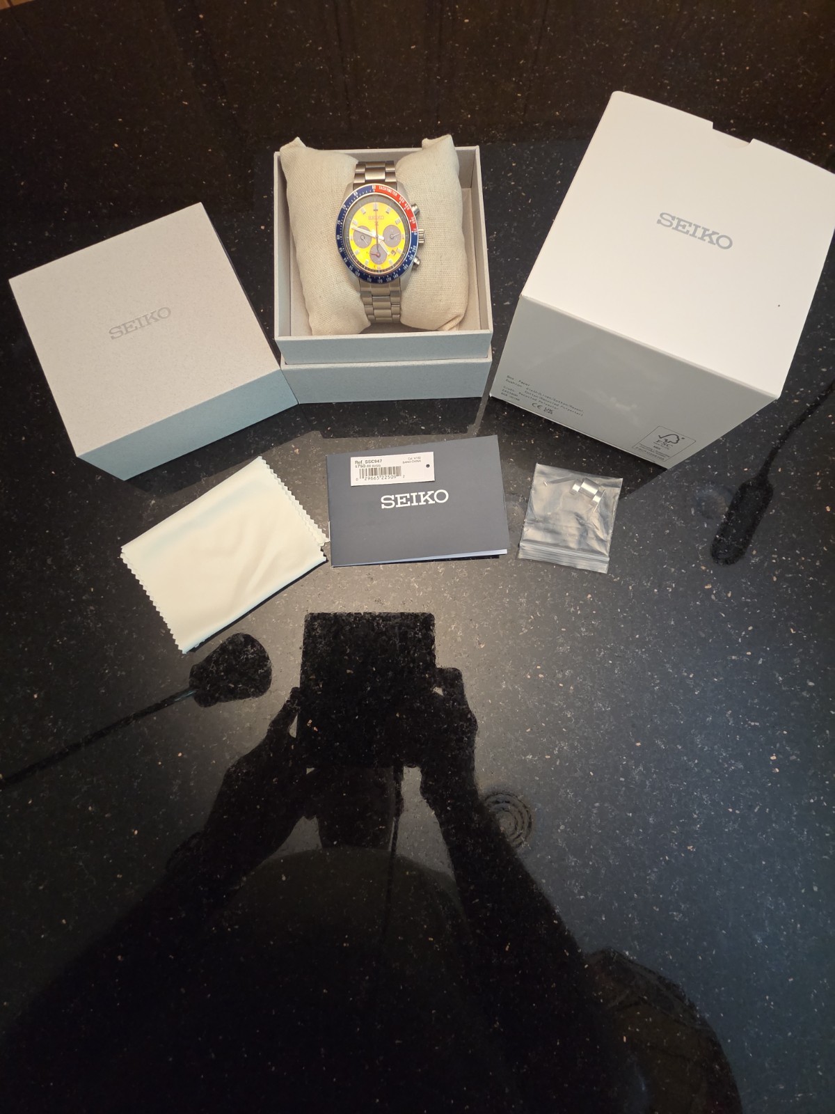 Seiko Prospex Speedtimer SSC947 Solar Chronograph Box/Papers Leather Strap